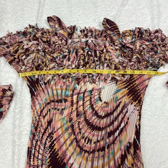 Brown and Orange Ruched Bell Sleeve Blouse - Picture 7 of 9